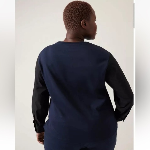 Athleta Harlow Hybrid Top Sweatshirt Navy Blue Black Sleeves Size 1X Plus size - Picture 9 of 12
